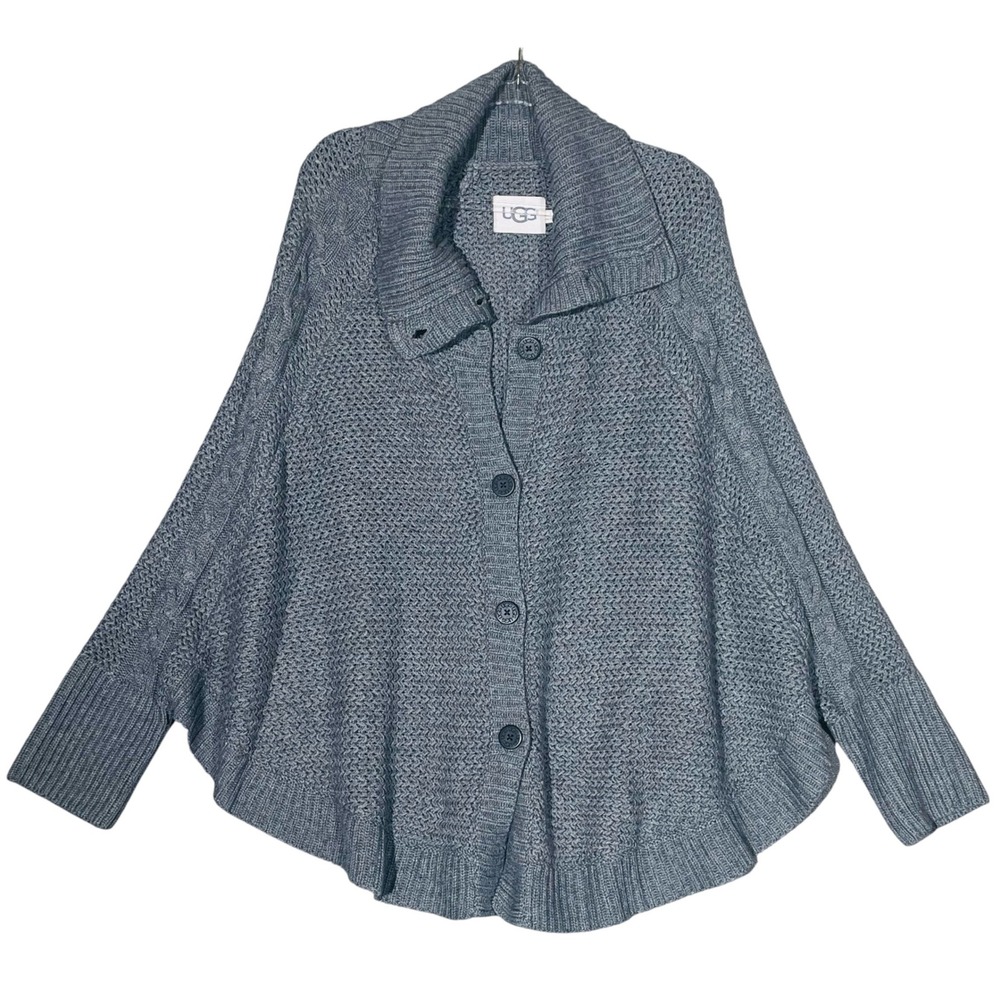 UGG Button Front Poncho Women XL Gray Cable Knit Cardigan Wrap Sweater Cozy